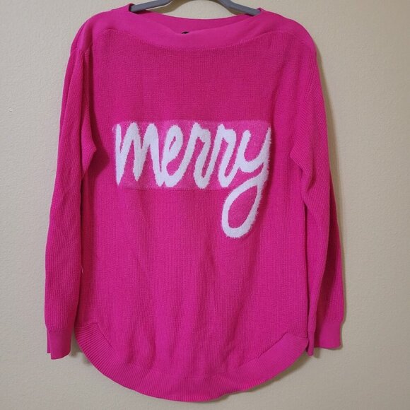 Astrologie Merry Sweater Womens Size M Hot Pink Christmas Holiday Cozy Soft Knit - Picture 1 of 8